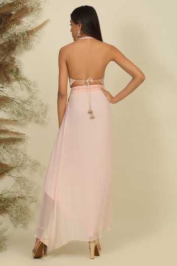 Shop_Priyanka Jain_Pink Silk, Georgette Pearls, Sequins, Serene Ombre Embroidered Cape Skirt Set _Online_at_Aza_Fashions