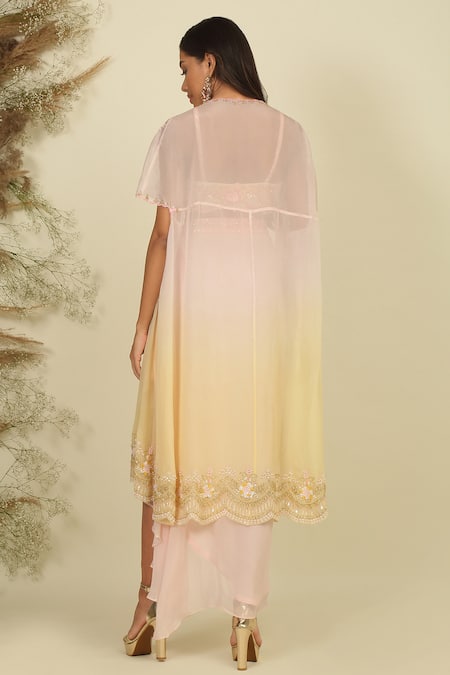 Priyanka Jain Ombre Embroidered Cape Skirt Set 