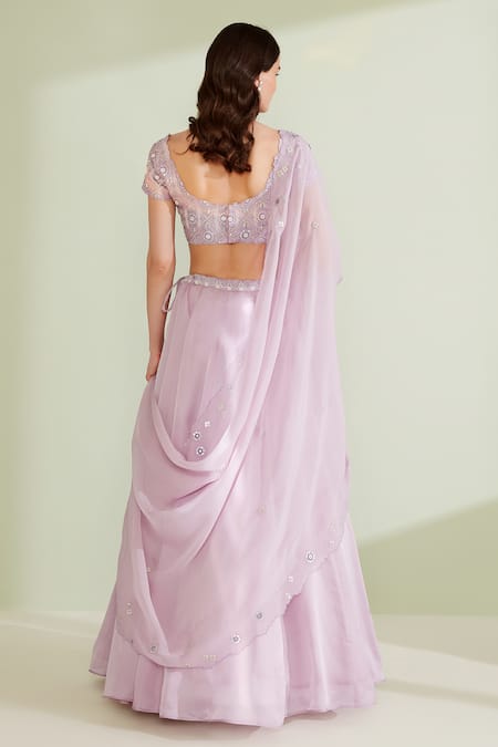Shop 1999ad By Amita & Deepak Purple Satin, Organza Sequins, Cut Work Willow Embroidered Blouse Lehenga Set at Aza Fashions Shop_1999ad By Amita & Deepak_Purple Satin, Organza Sequins, Cut Work Willow Embroidered Blouse Lehenga Set _at_Aza_Fashions