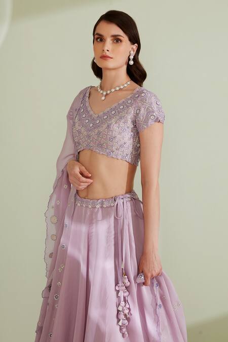 Buy 1999ad By Amita & Deepak Purple Satin, Organza Sequins, Cut Work Willow Embroidered Blouse Lehenga Set Online at Aza Fashions Buy_1999ad By Amita & Deepak_Purple Satin, Organza Sequins, Cut Work Willow Embroidered Blouse Lehenga Set _Online_at_Aza_Fashions