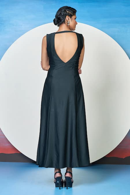 1999ad By Amita & Deepak Black Satin Beads Round Neck Rayleigh Cocktail Dress Online at Aza Fashions 1999ad By Amita & Deepak_Black Satin Beads Round Neck Rayleigh Cocktail Dress _Online_at_Aza_Fashions