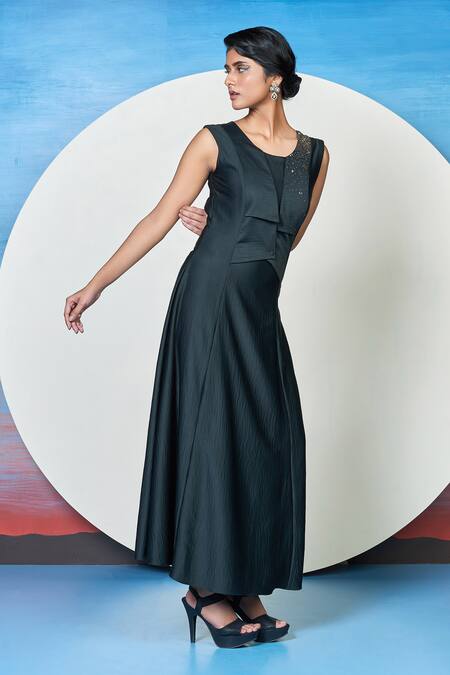 Buy 1999ad By Amita & Deepak Black Satin Beads Round Neck Rayleigh Cocktail Dress Online at Aza Fashions Buy_1999ad By Amita & Deepak_Black Satin Beads Round Neck Rayleigh Cocktail Dress _Online_at_Aza_Fashions