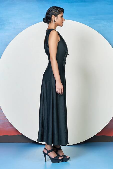 Shop 1999ad By Amita & Deepak Black Satin Beads Round Neck Rayleigh Cocktail Dress Online at Aza Fashions Shop_1999ad By Amita & Deepak_Black Satin Beads Round Neck Rayleigh Cocktail Dress _Online_at_Aza_Fashions