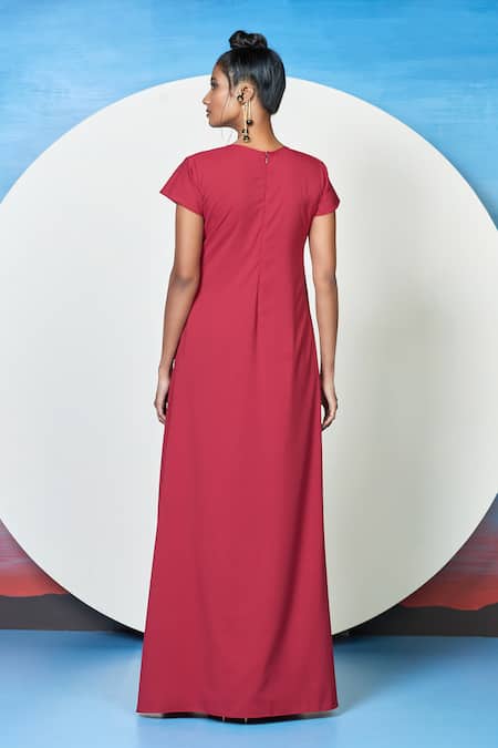 1999ad By Amita & Deepak Red Georgette Beads Round Neck Koi Embroidered Cocktail Dress Online at Aza Fashions 1999ad By Amita & Deepak_Red Georgette Beads Round Neck Koi Embroidered Cocktail Dress _Online_at_Aza_Fashions