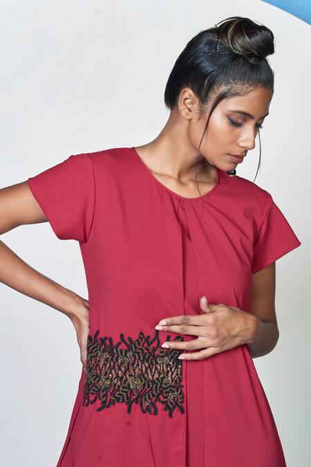 Buy 1999ad By Amita & Deepak Red Georgette Beads Round Neck Koi Embroidered Cocktail Dress Online at Aza Fashions Buy_1999ad By Amita & Deepak_Red Georgette Beads Round Neck Koi Embroidered Cocktail Dress _Online_at_Aza_Fashions