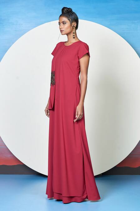 Shop 1999ad By Amita & Deepak Red Georgette Beads Round Neck Koi Embroidered Cocktail Dress Online at Aza Fashions Shop_1999ad By Amita & Deepak_Red Georgette Beads Round Neck Koi Embroidered Cocktail Dress _Online_at_Aza_Fashions