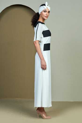 Buy_1999ad By Amita & Deepak_Black Crepe Round Neck Lacey Tunic Dress _Online_at_Aza_Fashions
