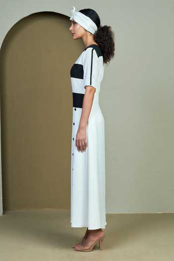 Shop_1999ad By Amita & Deepak_Black Crepe Round Neck Lacey Tunic Dress _Online_at_Aza_Fashions