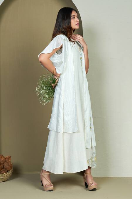 Shop_1999ad By Amita & Deepak_Ivory Chanderi Embroidery Round Neck Prema Tunic _Online_at_Aza_Fashions