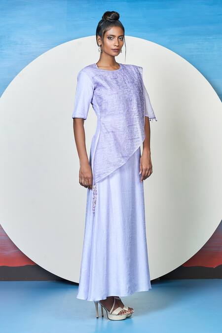 Buy 1999ad By Amita & Deepak Purple Organza Tassels Round Neck Elodie Thread Embroidered Yoke Tunic Online at Aza Fashions Buy_1999ad By Amita & Deepak_Purple Organza Tassels Round Neck Elodie Thread Embroidered Yoke Tunic _Online_at_Aza_Fashions