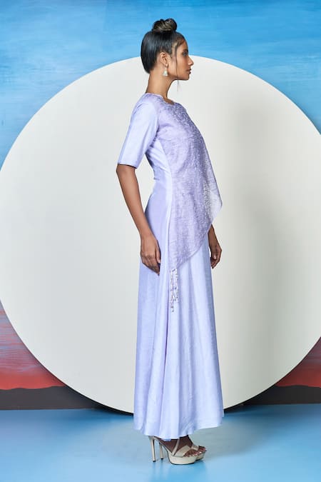 Shop 1999ad By Amita & Deepak Purple Organza Tassels Round Neck Elodie Thread Embroidered Yoke Tunic Online at Aza Fashions Shop_1999ad By Amita & Deepak_Purple Organza Tassels Round Neck Elodie Thread Embroidered Yoke Tunic _Online_at_Aza_Fashions
