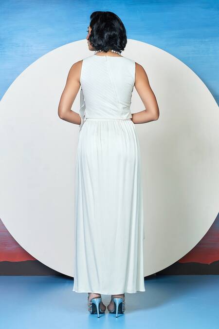 Shop 1999ad By Amita & Deepak White Satin Pearls, Stones Round Oakley And Embellished Panel Top With Skirt at Aza Fashions Shop_1999ad By Amita & Deepak_White Satin Pearls, Stones Round Oakley And Embellished Panel Top With Skirt _at_Aza_Fashions