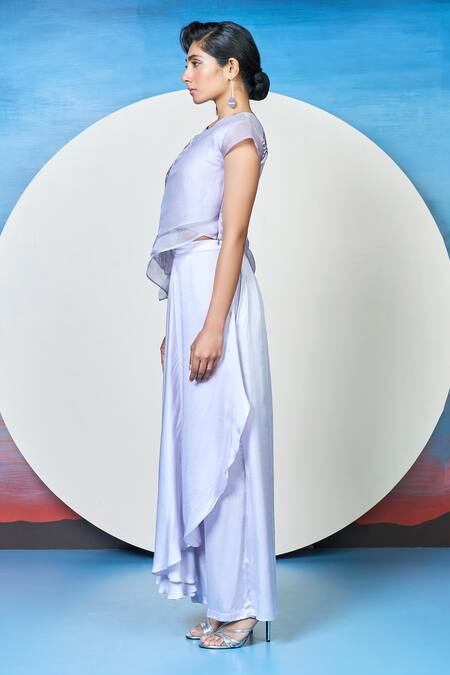 Buy 1999ad By Amita & Deepak Purple Organza Sequins, Beads Round Affilia Asymmetric Top With Layered Pant Online at Aza Fashions Buy_1999ad By Amita & Deepak_Purple Organza Sequins, Beads Round Affilia Asymmetric Top With Layered Pant _Online_at_Aza_Fashions