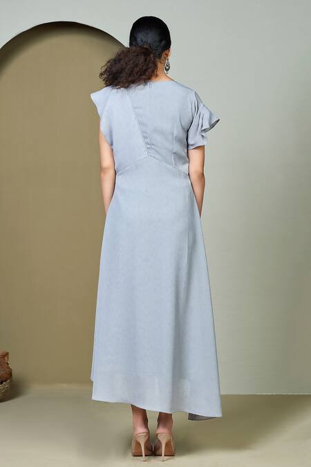 1999ad By Amita & Deepak Grey Linen Embroidery Round Neck Ilana Asymmetric Dress Online at Aza Fashions 1999ad By Amita & Deepak_Grey Linen Embroidery Round Neck Ilana Asymmetric Dress _Online_at_Aza_Fashions