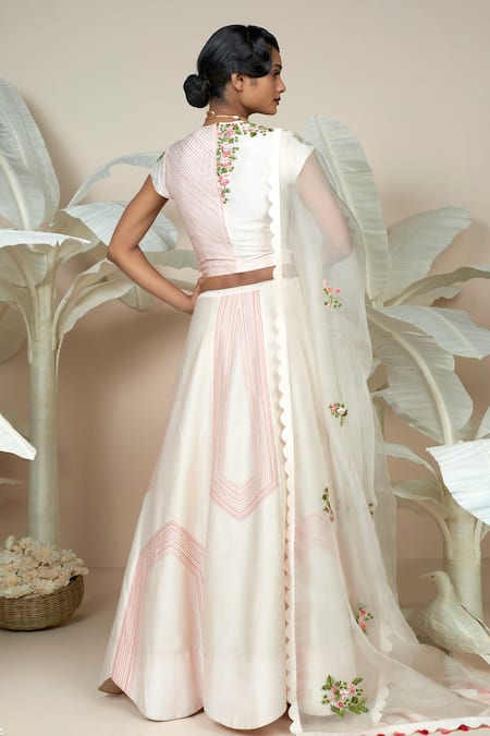 1999ad By Amita & Deepak Pink Chanderi Sequins, Beads, Embroidery V-neck Ashby Flower Lehenga Set Online at Aza Fashions 1999ad By Amita & Deepak_Pink Chanderi Sequins, Beads, Embroidery V-neck Ashby Flower Lehenga Set _Online_at_Aza_Fashions