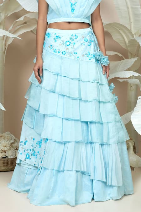 Buy 1999ad By Amita & Deepak Blue Organza Embroidery, Tassels Round Neck Henna Ruffle Lehenga With Blouse Online at Aza Fashions Buy_1999ad By Amita & Deepak_Blue Organza Embroidery, Tassels Round Neck Henna Ruffle Lehenga With Blouse _Online_at_Aza_Fashions