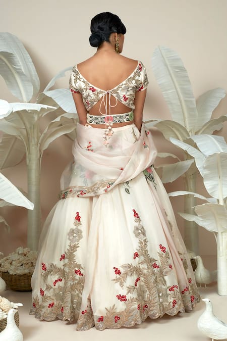 1999ad By Amita & Deepak Pink Organza Sequins, Embroidery, Zari Lovenne 3d Flower Bridal Lehenga Set Online at Aza Fashions 1999ad By Amita & Deepak_Pink Organza Sequins, Embroidery, Zari Lovenne 3d Flower Bridal Lehenga Set _Online_at_Aza_Fashions