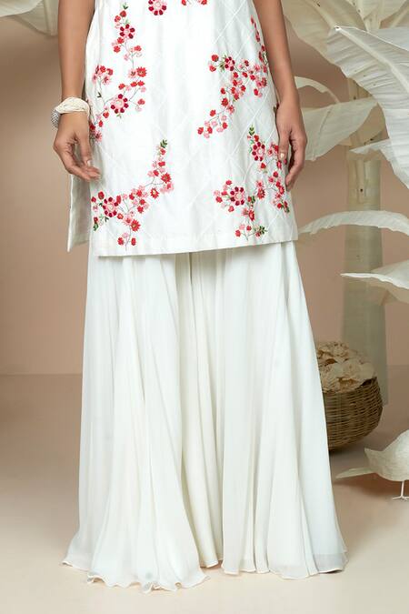 Buy 1999ad By Amita & Deepak White Chanderi Embroidery Round Neck Breezy Flower Kurta With Sharara Online at Aza Fashions Buy_1999ad By Amita & Deepak_White Chanderi Embroidery Round Neck Breezy Flower Kurta With Sharara _Online_at_Aza_Fashions