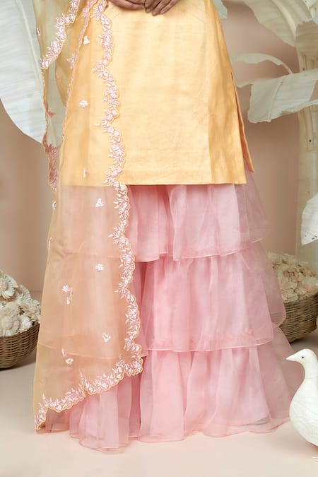 Buy 1999ad By Amita & Deepak Yellow Chanderi Embroidery Round Neck Flower Kurta Sharara Set Online at Aza Fashions Buy_1999ad By Amita & Deepak_Yellow Chanderi Embroidery Round Neck Flower Kurta Sharara Set _Online_at_Aza_Fashions