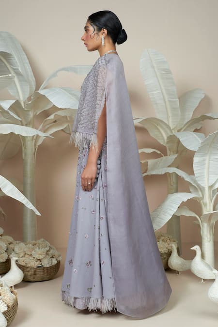 Shop 1999ad By Amita & Deepak Purple Georgette Cut Work Silasa Floral Butti Embroidered Lehenga Cape Set Online at Aza Fashions Shop_1999ad By Amita & Deepak_Purple Georgette Cut Work Silasa Floral Butti Embroidered Lehenga Cape Set _Online_at_Aza_Fashions