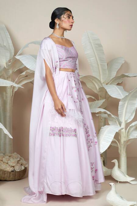 Buy 1999ad By Amita & Deepak Pink Chanderi Embroidery Freida Flower Vine Lehenga And Cape Jacket Set Online at Aza Fashions Buy_1999ad By Amita & Deepak_Pink Chanderi Embroidery Freida Flower Vine Lehenga And Cape Jacket Set _Online_at_Aza_Fashions
