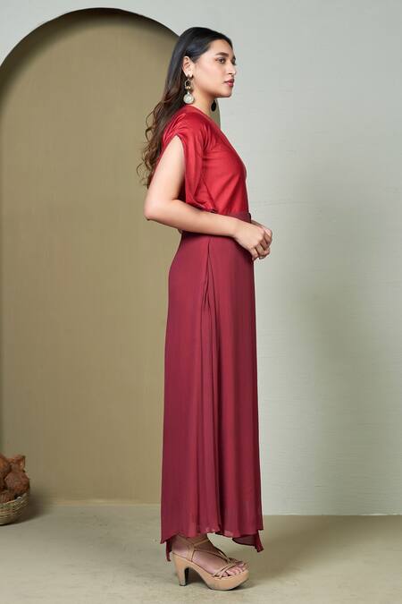 Buy 1999ad By Amita & Deepak Red Georgette Embroidery Round Neck Pretios Floral Print Yoke Tunic Online at Aza Fashions Buy_1999ad By Amita & Deepak_Red Georgette Embroidery Round Neck Pretios Floral Print Yoke Tunic _Online_at_Aza_Fashions