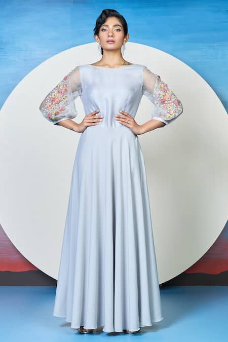 Girl Elegant Blue Floral Print Party Wear Long Gown at Rs 995 in Mumbai