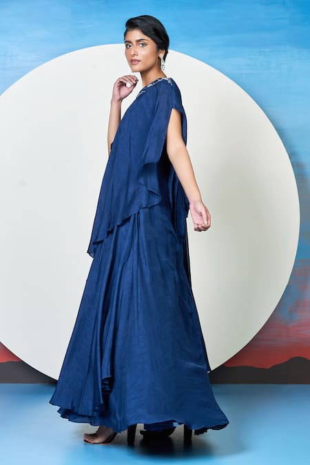 Shop 1999ad By Amita & Deepak Blue Embroidery Round Neck Avery Flower Yoke Gown Online at Aza Fashions Shop_1999ad By Amita & Deepak_Blue Embroidery Round Neck Avery Flower Yoke Gown _Online_at_Aza_Fashions