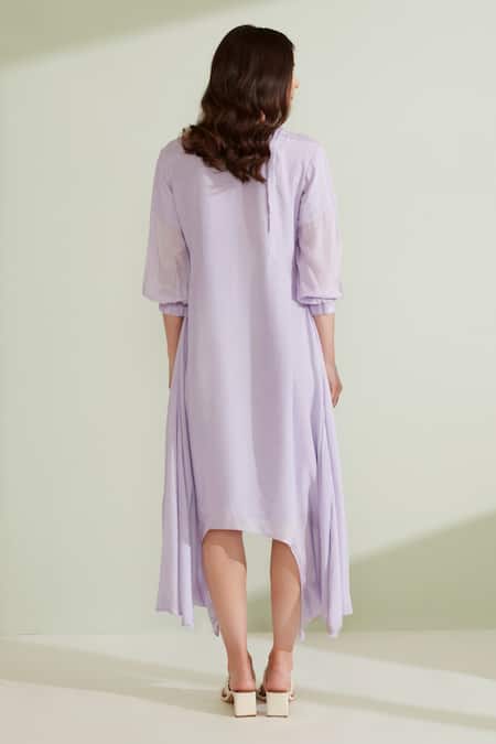 Shop 1999ad By Amita & Deepak Purple Muslin Embroidery Round Neck Violetta High-low Tunic Dress at Aza Fashions Shop_1999ad By Amita & Deepak_Purple Muslin Embroidery Round Neck Violetta High-low Tunic Dress _at_Aza_Fashions