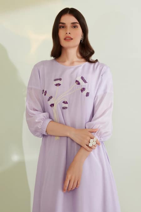 1999ad By Amita & Deepak Purple Muslin Embroidery Round Neck Violetta High-low Tunic Dress Online at Aza Fashions 1999ad By Amita & Deepak_Purple Muslin Embroidery Round Neck Violetta High-low Tunic Dress _Online_at_Aza_Fashions