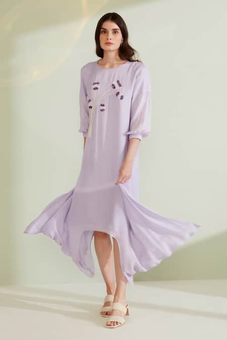 Buy 1999ad By Amita & Deepak Purple Muslin Embroidery Round Neck Violetta High-low Tunic Dress Online at Aza Fashions Buy_1999ad By Amita & Deepak_Purple Muslin Embroidery Round Neck Violetta High-low Tunic Dress _Online_at_Aza_Fashions