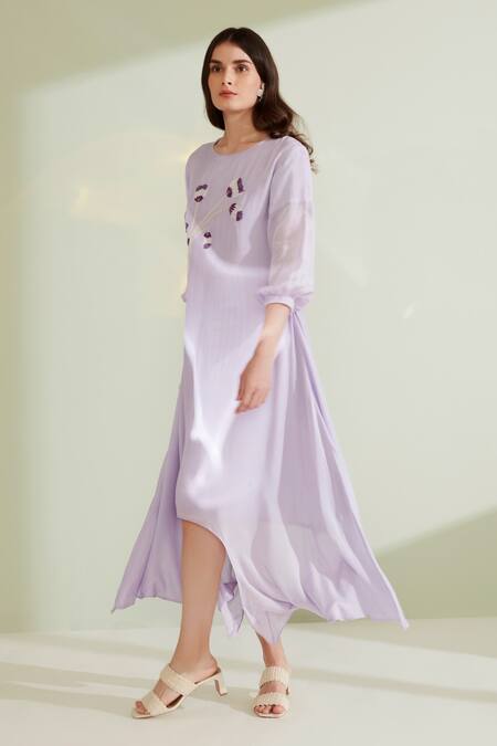 Shop 1999ad By Amita & Deepak Purple Muslin Embroidery Round Neck Violetta High-low Tunic Dress Online at Aza Fashions Shop_1999ad By Amita & Deepak_Purple Muslin Embroidery Round Neck Violetta High-low Tunic Dress _Online_at_Aza_Fashions