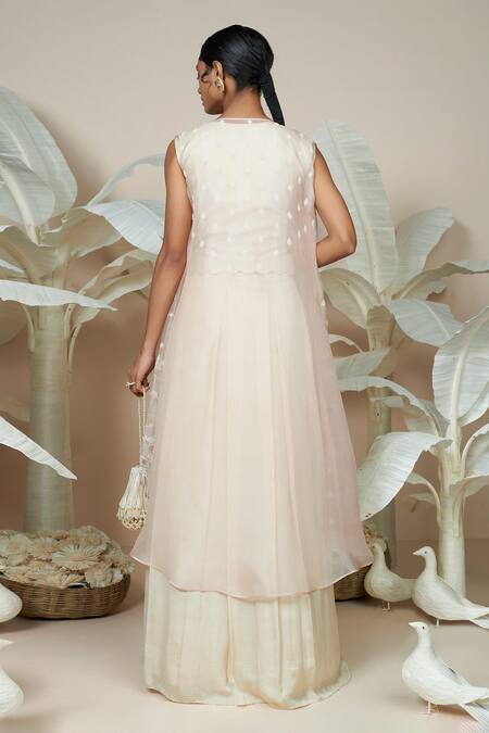 1999ad By Amita & Deepak Peach Organza Embroidery Open , Round Joy Jacket And Skirt Set Online at Aza Fashions 1999ad By Amita & Deepak_Peach Organza Embroidery Open , Round Joy Jacket And Skirt Set _Online_at_Aza_Fashions