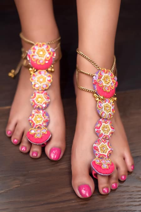 Kanyaadhan By DhirajAayushi Thread Hand Embroidered Anklet - Set of 2 