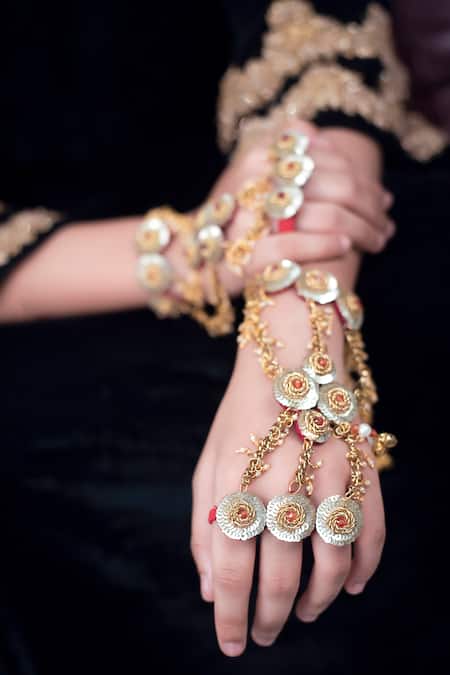 Buy_Kanyaadhan By Dhirajaayushi_Gold Plated Sequins, Stones, Gota Patti Embroidered Necklace Set _Online_at_Aza_Fashions