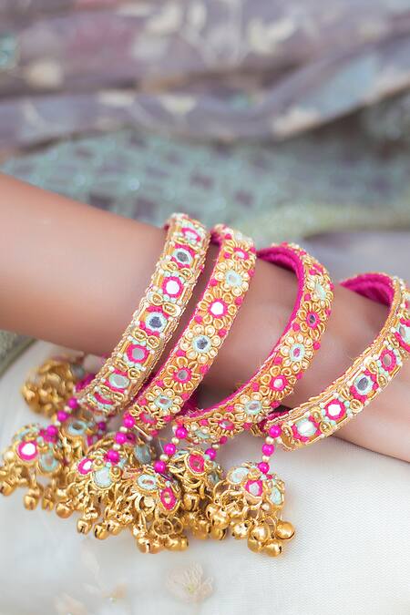 Kanyaadhan By Dhirajaayushi_Multi Color Mirrors, Embroidery And Thread Necklace Set _Online_at_Aza_Fashions