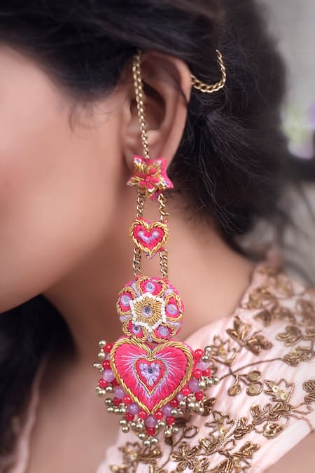 Kanyaadhan By Dhirajaayushi_Pink Embroidery, Beads Flower Necklace Set _Online_at_Aza_Fashions