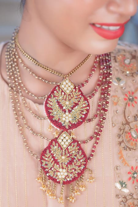 Kanyaadhan By DhirajAayushi Moti Embroidered Necklace 