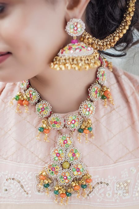 Kanyaadhan By DhirajAayushi Multi Color Embroidered Moti Necklace 