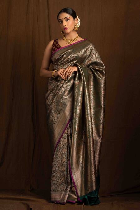 Shop Devissha Green Brocade Zari Banarasi Silk Saree at Aza Fashions Shop_Devissha_Green Brocade Zari Banarasi Silk Saree_at_Aza_Fashions