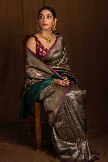 Shop Devissha Green Brocade Zari Banarasi Silk Saree Online at Aza Fashions Shop_Devissha_Green Brocade Zari Banarasi Silk Saree_Online_at_Aza_Fashions