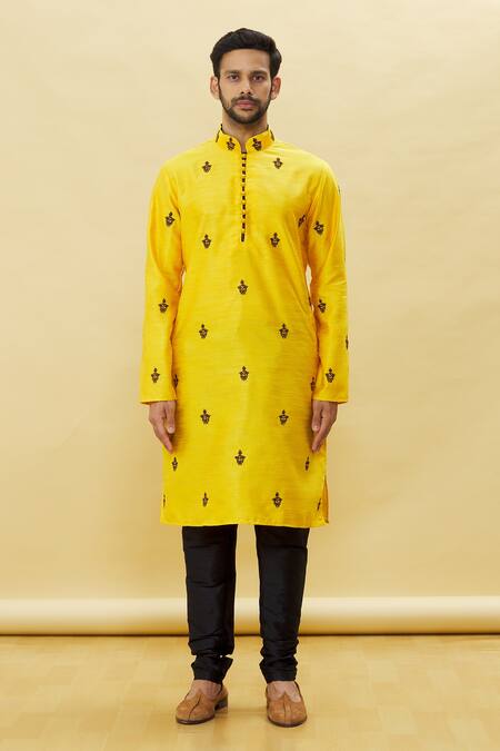 Arihant Rai Sinha Yellow Silk Embroidery Kurta And Churidar Set Online at Aza Fashions Arihant Rai Sinha_Yellow Silk Embroidery Kurta And Churidar Set _Online_at_Aza_Fashions