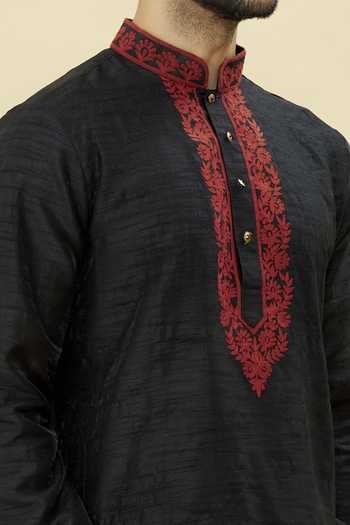 Shop Arihant Rai Sinha Black Silk Embroidery Solid Straight Kurta And Churidar Set Online at Aza Fashions Shop_Arihant Rai Sinha_Black Silk Embroidery Solid Straight Kurta And Churidar Set _Online_at_Aza_Fashions