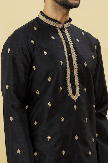 Arihant Rai Sinha Black Silk Embroidery Straight Floral Kurta And Churidar Set at Aza Fashions Arihant Rai Sinha_Black Silk Embroidery Straight Floral Kurta And Churidar Set_at_Aza_Fashions
