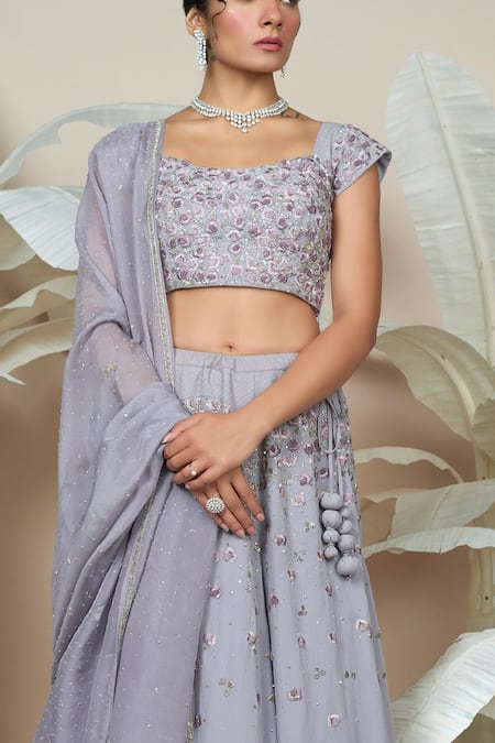 1999ad By Amita & Deepak Purple Georgette Embroidery, Beads, Cut Work Silasa Floral Butti Lehenga Set at Aza Fashions 1999ad By Amita & Deepak_Purple Georgette Embroidery, Beads, Cut Work Silasa Floral Butti Lehenga Set _at_Aza_Fashions