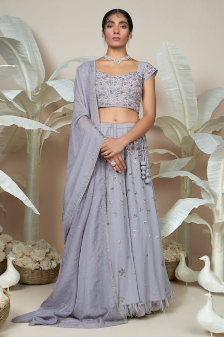 1999ad By Amita & Deepak Purple Georgette Embroidery, Beads, Cut Work Silasa Floral Butti Lehenga Set Online at Aza Fashions 1999ad By Amita & Deepak_Purple Georgette Embroidery, Beads, Cut Work Silasa Floral Butti Lehenga Set _Online_at_Aza_Fashions