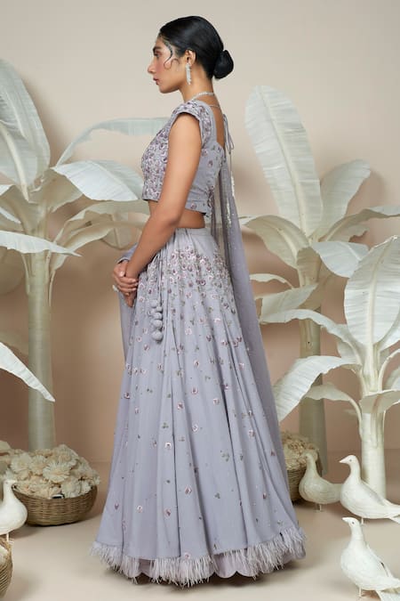 Shop 1999ad By Amita & Deepak Purple Georgette Embroidery, Beads, Cut Work Silasa Floral Butti Lehenga Set Online at Aza Fashions Shop_1999ad By Amita & Deepak_Purple Georgette Embroidery, Beads, Cut Work Silasa Floral Butti Lehenga Set _Online_at_Aza_Fashions