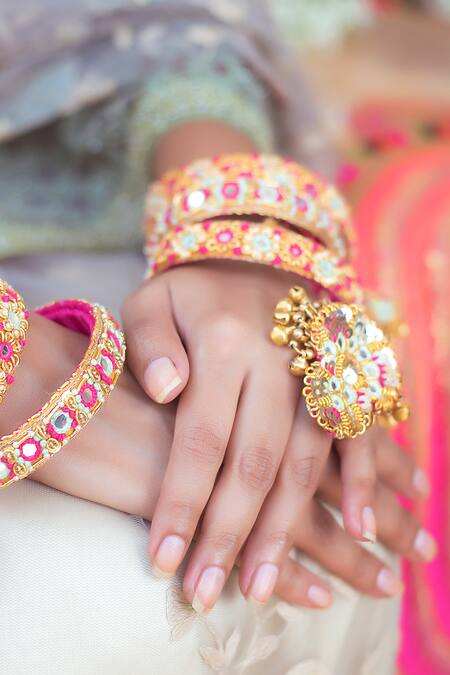 Kanyaadhan By Dhirajaayushi_Multi Color Mirrors, Embroidery And Thread Necklace Set _at_Aza_Fashions