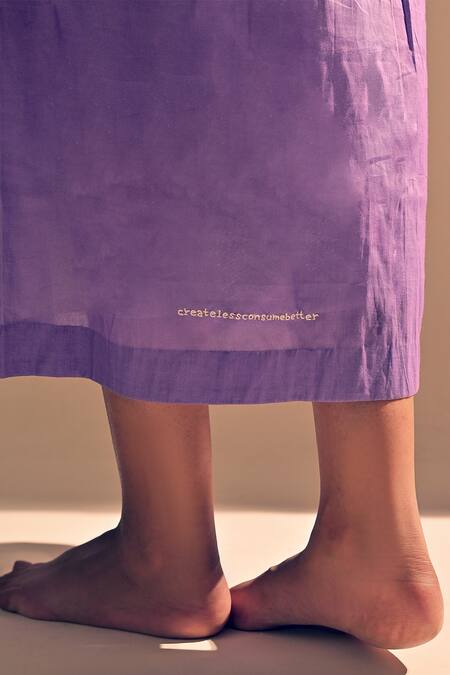 Buy_Theroverjournal_Purple Cotton Embroidery V-neck Placed Dress_Online_at_Aza_Fashions