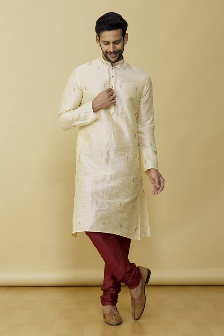 Buy_Samyukta Singhania_Beige Silk Metallic Thread Resham Embroidered Kurta Set_Online_at_Aza_Fashions